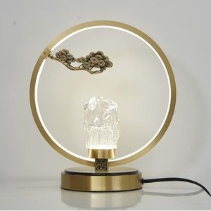 Minimalistic Copper Table Lamp Contemporary Crystal Glass Iceberg Warm White